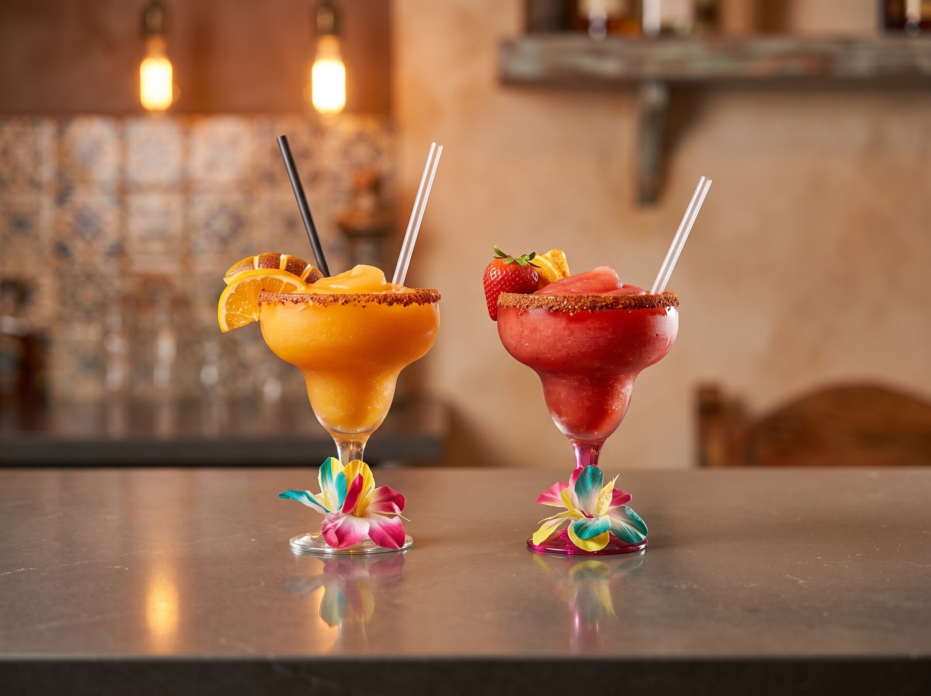 Micheladas and margaritas on the bar