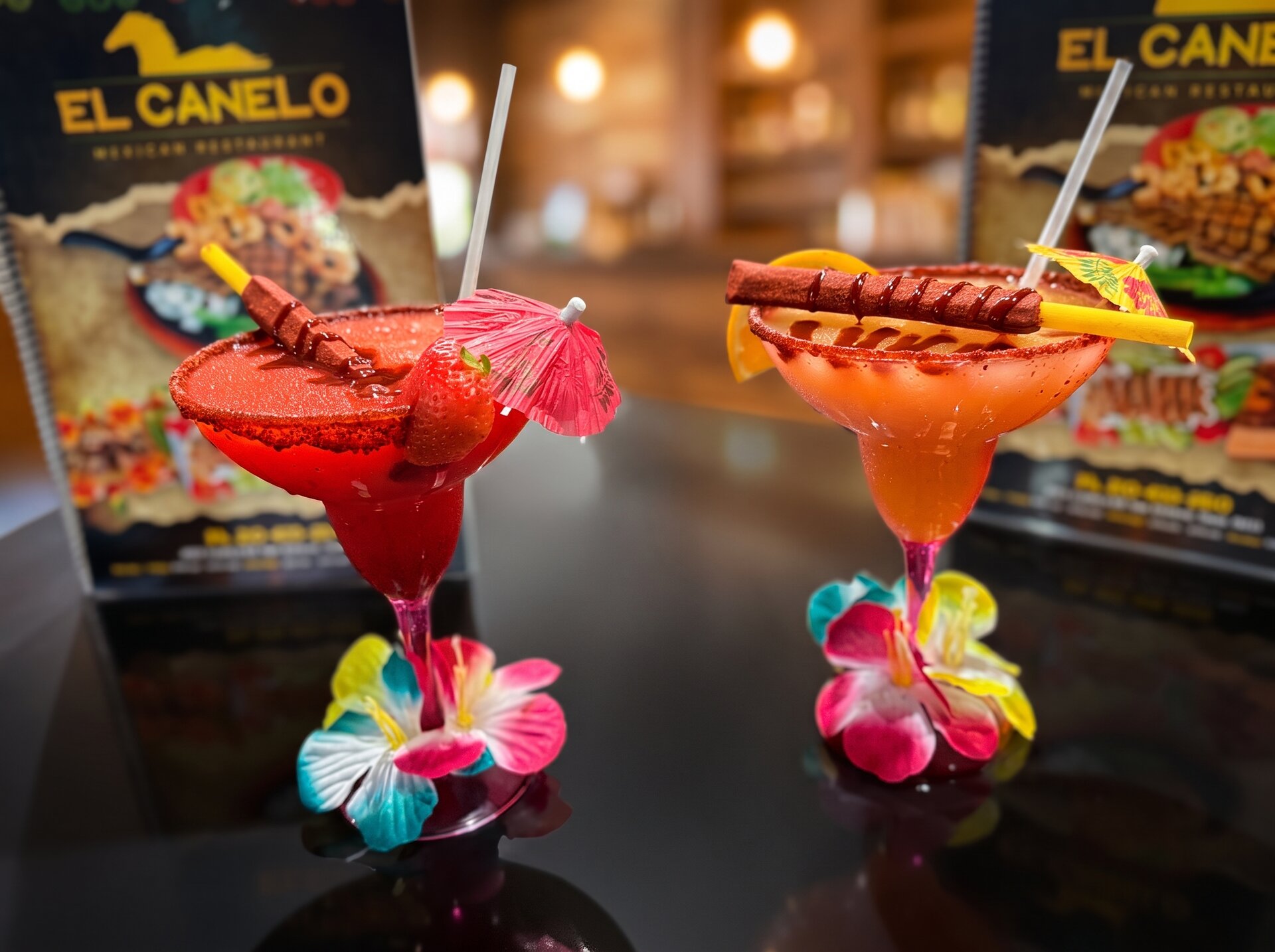 Frozen strawberry and mango margaritas